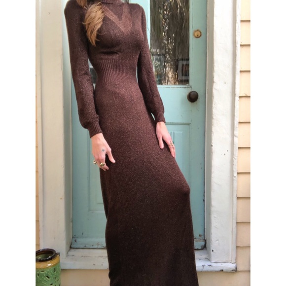 Wenjilli Vintage knit metallic bronze 70s maxi - Picture 6 of 8